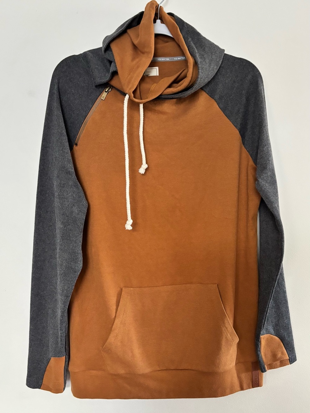 AMPERSAND AVE Hoodie Two-Tone Hooded Pullover - Rust & Charcoal NWT
